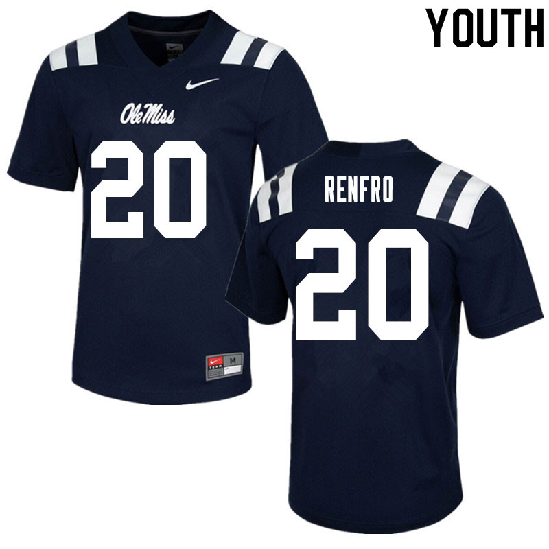 Kade Renfro Ole Miss Rebels NCAA Youth Navy #20 Stitched Limited College Football Jersey DUI3858QH